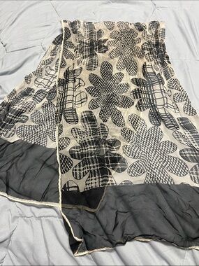 Sheer Floral Scarf in Black and Cream